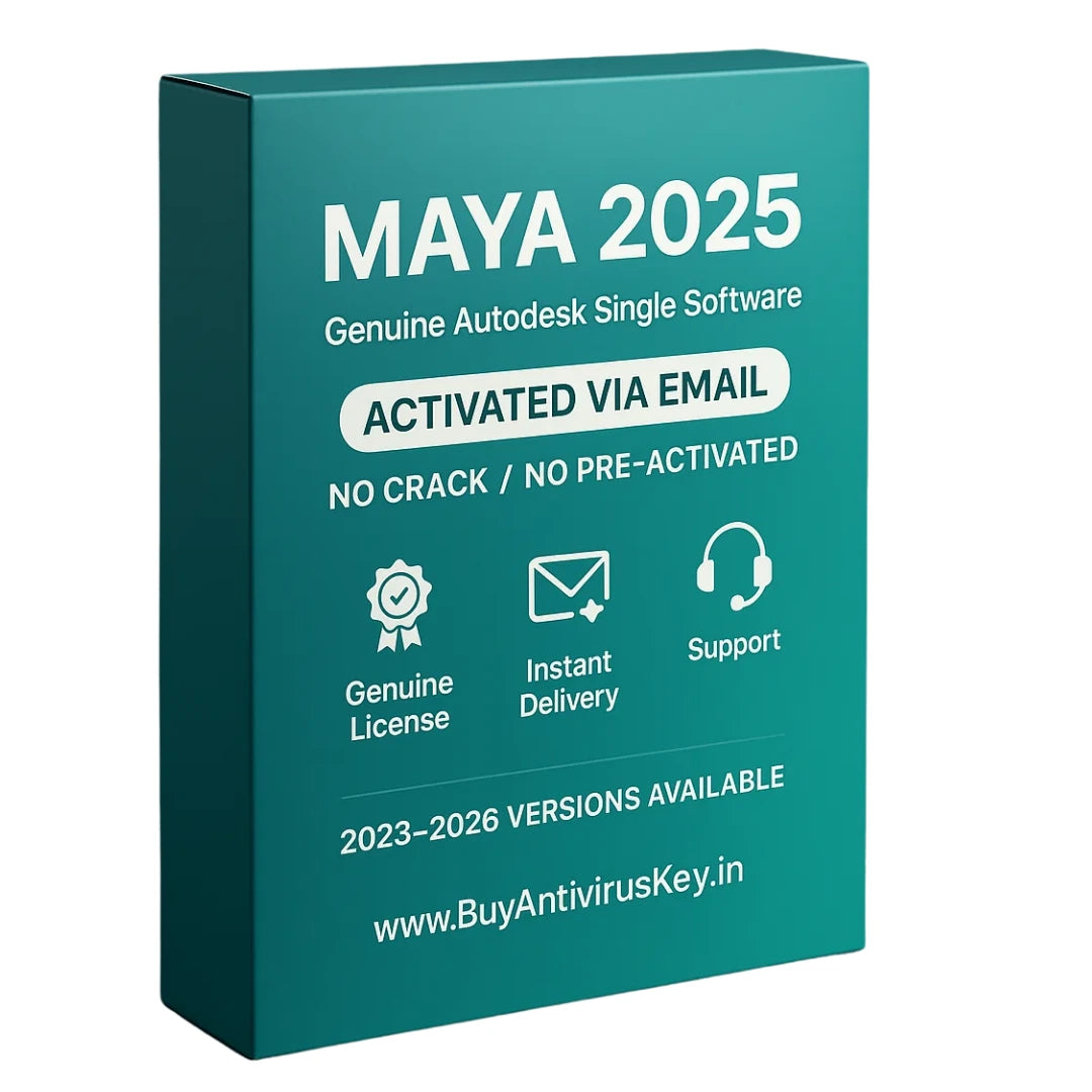 Teal box for Autodesk Maya 2025 software with text on a white background