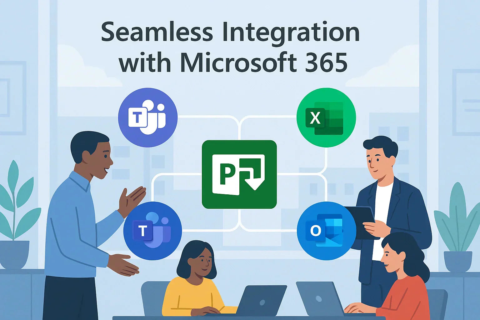 Microsoft Project 2024 integrated with Teams, Excel, Outlook, and OneDrive for enhanced business productivity