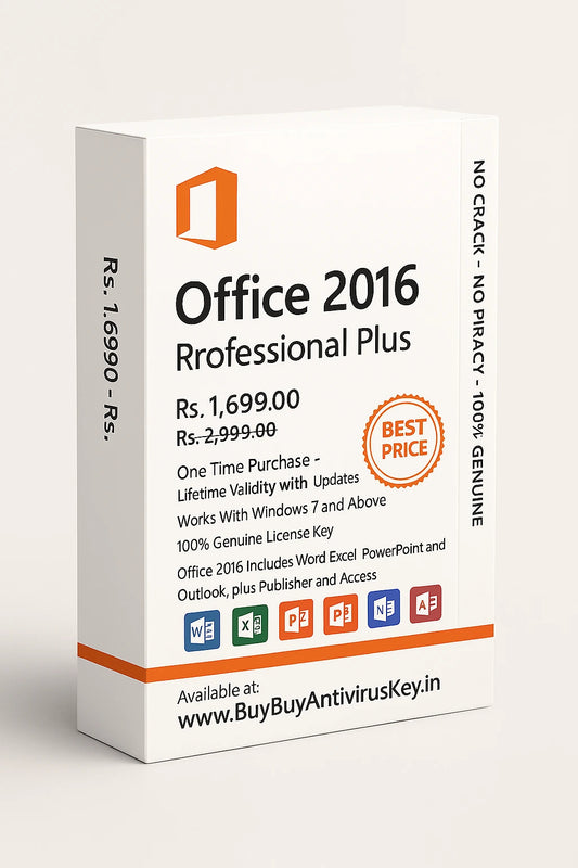 Office 2016 Professional Plus Lifetime License Box – Includes Word, Excel, PowerPoint, Outlook, Publisher, Access – Compatible with Windows 7 & above – 100% Genuine Digital Key – Buy Now at BuyAntivirusKey.in for ₹1,699
